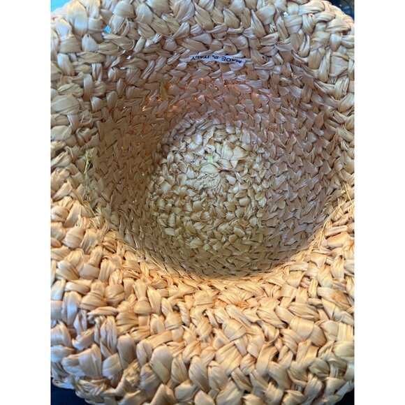 Vtg 1970\'s Women\'s Tan Hand Woven Straw Hat Curled Brim Yellow Grosgrain Ribbon main image 5